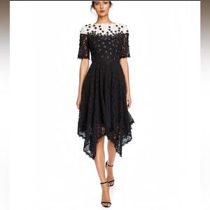 Shani floral appliqué lace A-line dress black white flowers size 10